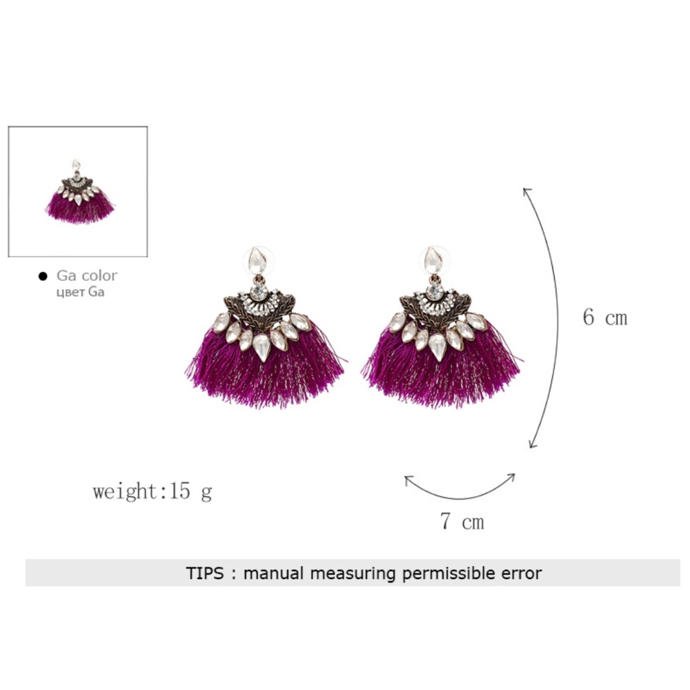 Bohemian Fan Shaped Tassel Rhinestone Earrings - Picture 3 of 3